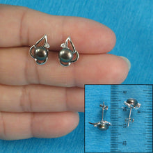 Load image into Gallery viewer, Sterling Silver Black Pearl &amp; CZ Stud Earrings
