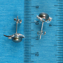 Load image into Gallery viewer, Sterling Silver Black Pearl &amp; CZ Stud Earrings