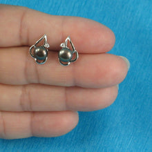 Load image into Gallery viewer, Sterling Silver Black Pearl &amp; CZ Stud Earrings