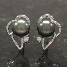 Load image into Gallery viewer, Sterling Silver Black Pearl &amp; CZ Stud Earrings