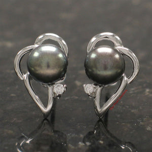 Sterling Silver Black Pearl & CZ Stud Earrings