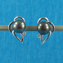 Load image into Gallery viewer, Sterling Silver Black Pearl &amp; CZ Stud Earrings