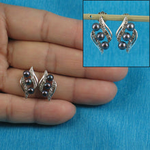 Load image into Gallery viewer, Sterling Silver Black Pearl &amp; Cubic Zirconia Stud Earrings