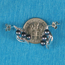 Load image into Gallery viewer, Sterling Silver Black Pearl &amp; Cubic Zirconia Stud Earrings