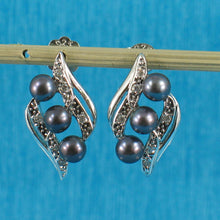 Load image into Gallery viewer, Sterling Silver Black Pearl &amp; Cubic Zirconia Stud Earrings