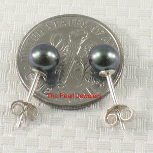Sterling Silver Black Pearl Stud Earrings (5–5.5mm)