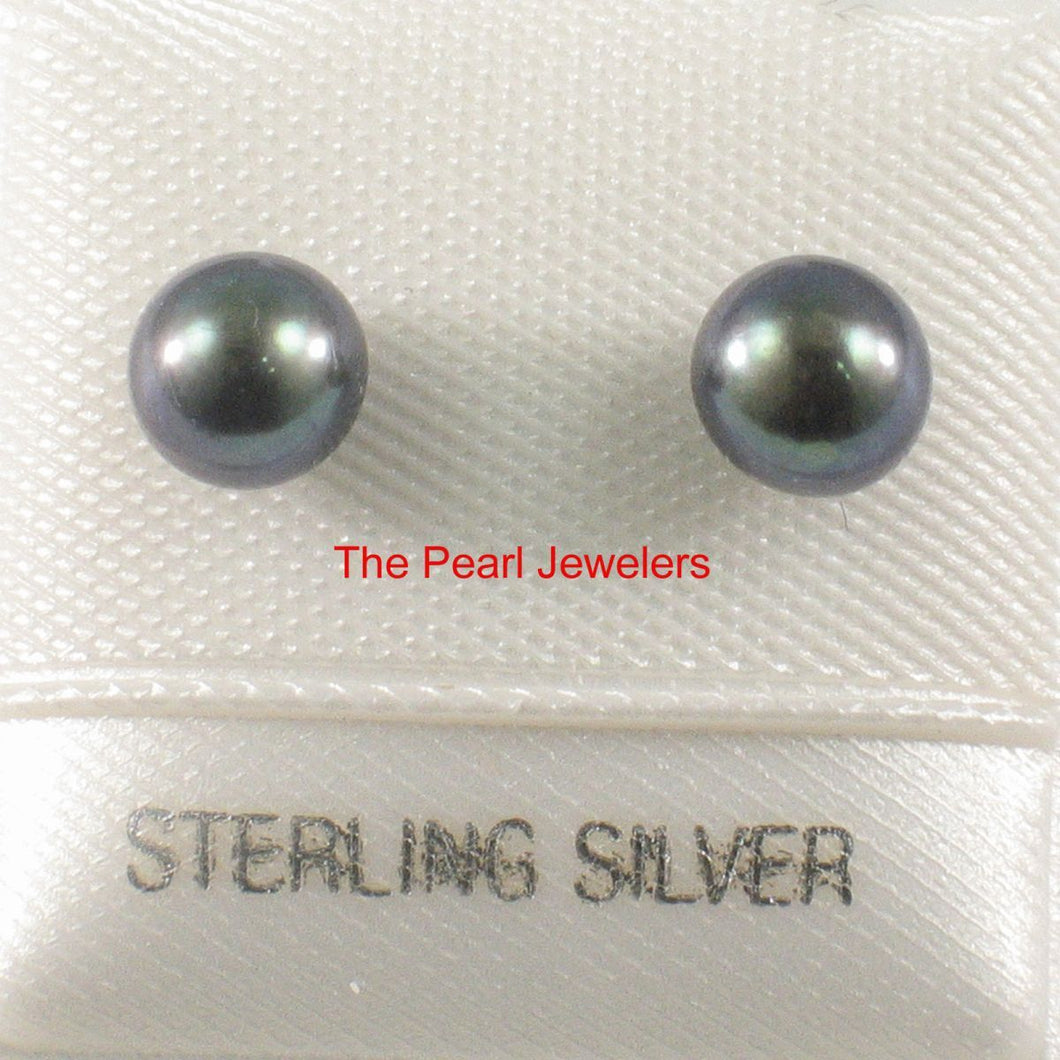 Sterling Silver Black Pearl Stud Earrings (5–5.5mm)