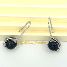 Load image into Gallery viewer, Sterling Silver Black Pearl Wave Hook Earrings