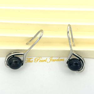 Sterling Silver Black Pearl Wave Hook Earrings