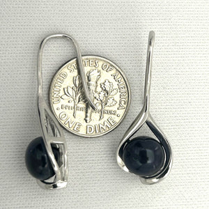 Sterling Silver Black Pearl Wave Hook Earrings
