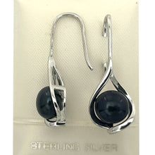 Load image into Gallery viewer, Sterling Silver Black Pearl Wave Hook Earrings