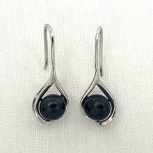 Load image into Gallery viewer, Sterling Silver Black Pearl Wave Hook Earrings
