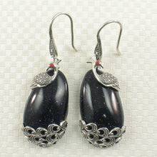 Load image into Gallery viewer, Sterling Silver Blue Sandstone Cabochon Hook Earrings