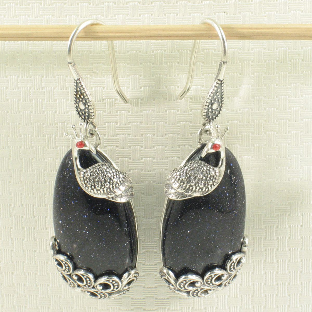 Sterling Silver Blue Sandstone Cabochon Hook Earrings