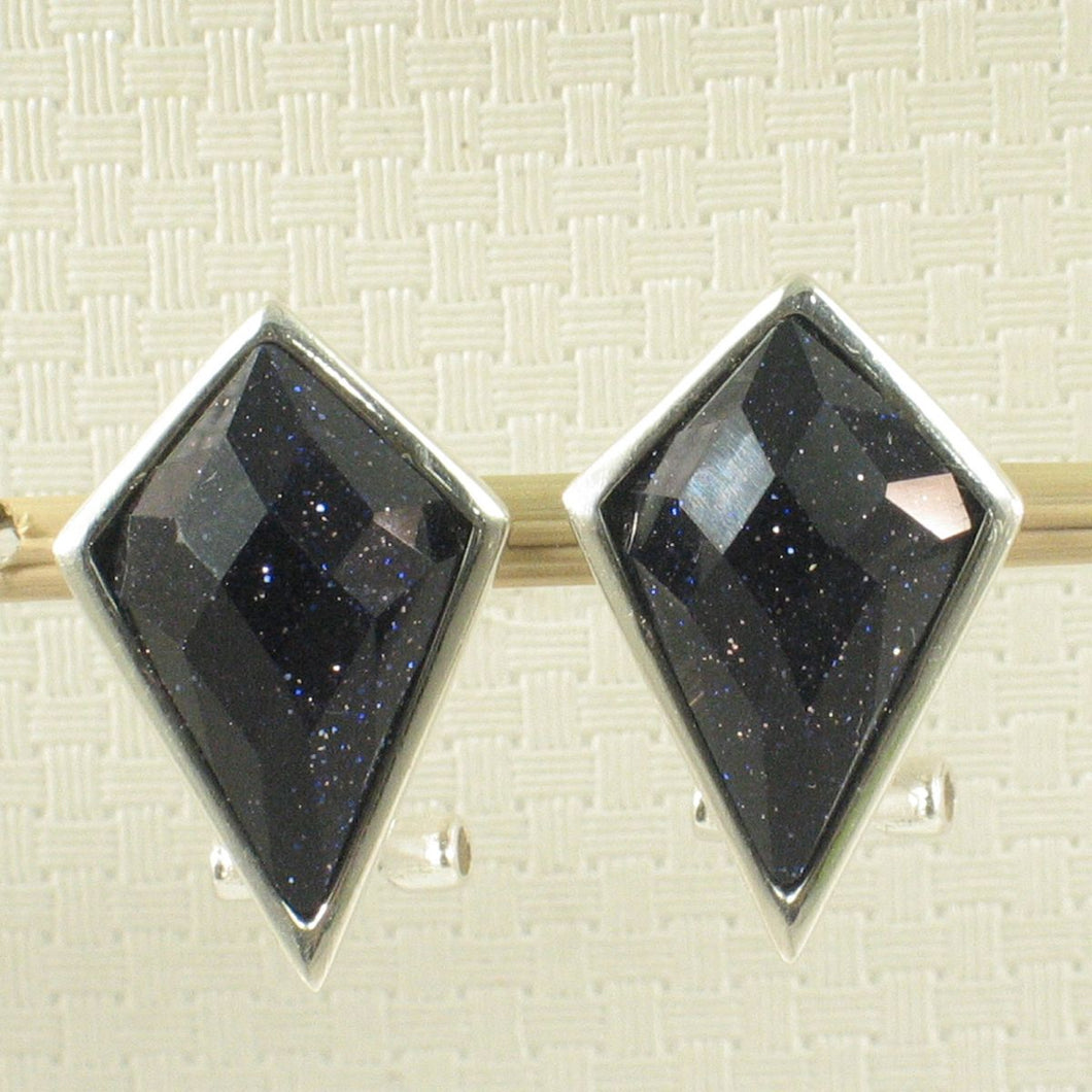 Sterling Silver Blue Sandstone Diamond Omega Back Earrings