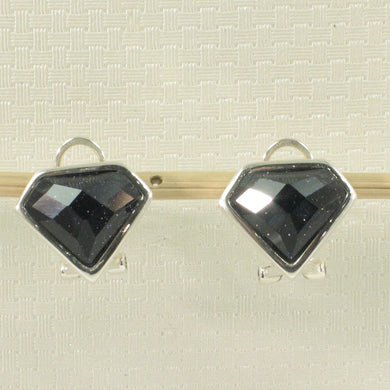 Sterling Silver Blue Sandstone Diamond Omega Back Earrings