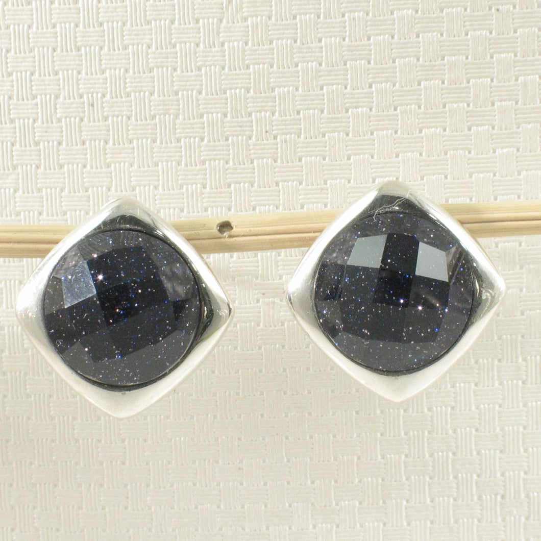 Sterling Silver Blue Sandstone Dome Omega Back Earrings