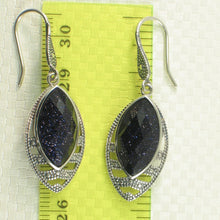 Load image into Gallery viewer, Sterling Silver Blue Sandstone Marquise Hook Earrings