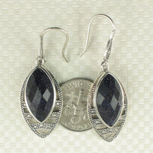 Load image into Gallery viewer, Sterling Silver Blue Sandstone Marquise Hook Earrings