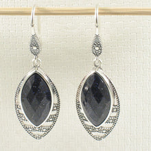 Load image into Gallery viewer, Sterling Silver Blue Sandstone Marquise Hook Earrings