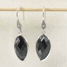 Load image into Gallery viewer, Sterling Silver Blue Sandstone Marquise Hook Earrings (Smaller)