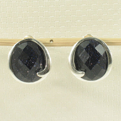 Sterling Silver Blue Sandstone Oval Omega Back Earrings