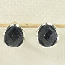 Load image into Gallery viewer, Sterling Silver Blue Sandstone Oval Omega Back Earrings