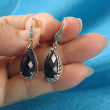 Load image into Gallery viewer, Sterling Silver Blue Sandstone Pear Hook Earrings