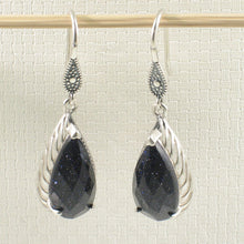 Load image into Gallery viewer, Sterling Silver Blue Sandstone Pear Hook Earrings