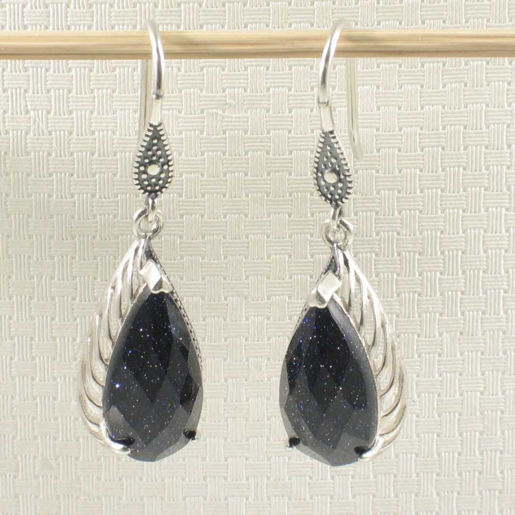 Sterling Silver Blue Sandstone Pear Hook Earrings