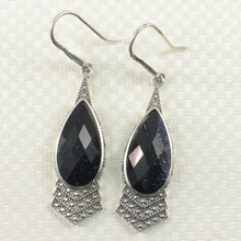 Load image into Gallery viewer, Sterling Silver Blue Sandstone Pear Hook Earrings
