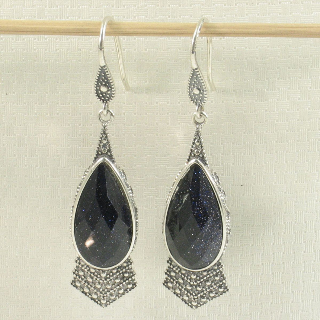 Sterling Silver Blue Sandstone Pear Hook Earrings