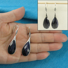 Load image into Gallery viewer, Sterling Silver Blue Sandstone Raindrop Hook Earrings