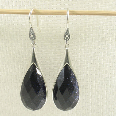 Sterling Silver Blue Sandstone Raindrop Hook Earrings
