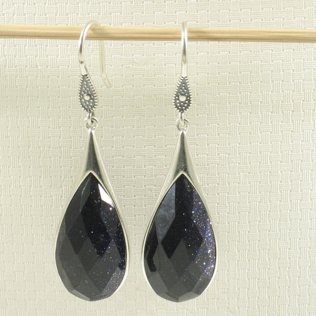 Sterling Silver Blue Sandstone Raindrop Hook Earrings
