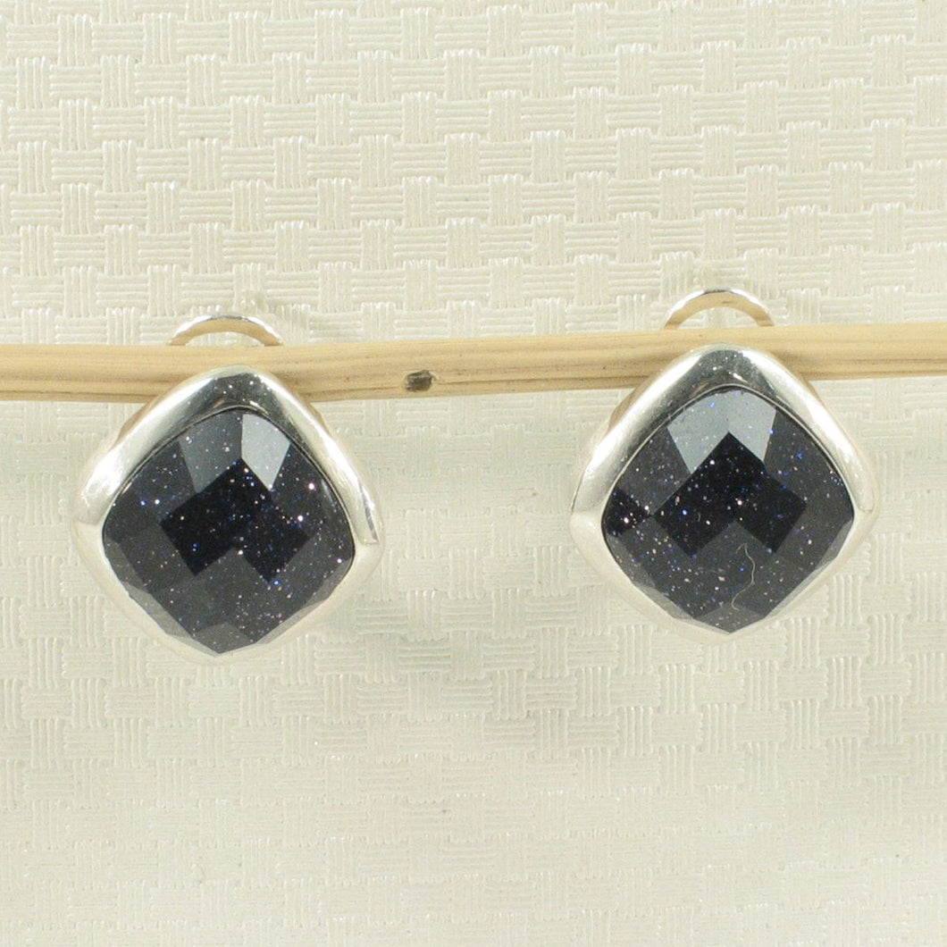 Sterling Silver Blue Sandstone Rhombus Omega Back Earrings