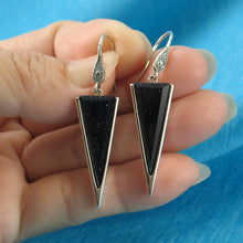 Load image into Gallery viewer, Sterling Silver Blue Sandstone Triangle Hook Earrings