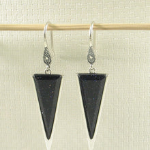 Load image into Gallery viewer, Sterling Silver Blue Sandstone Triangle Hook Earrings