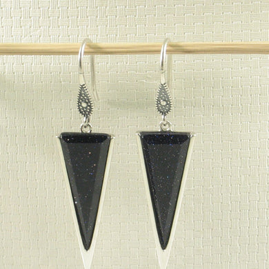 Sterling Silver Blue Sandstone Triangle Hook Earrings