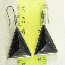 Load image into Gallery viewer, Sterling Silver Blue Sandstone Triangle Hook Earrings