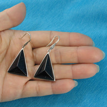 Load image into Gallery viewer, Sterling Silver Blue Sandstone Triangle Hook Earrings