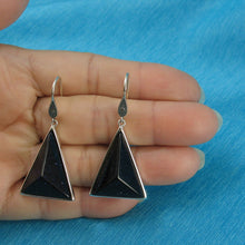 Load image into Gallery viewer, Sterling Silver Blue Sandstone Triangle Hook Earrings
