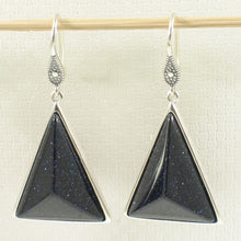 Load image into Gallery viewer, Sterling Silver Blue Sandstone Triangle Hook Earrings