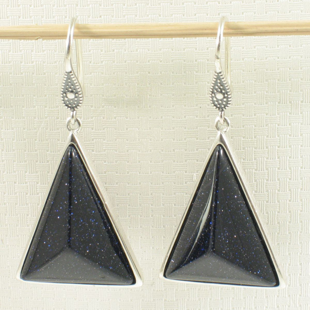Sterling Silver Blue Sandstone Triangle Hook Earrings