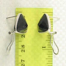 Load image into Gallery viewer, Sterling Silver Blue Sandstone Triangle Omega Back Earrings