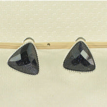 Load image into Gallery viewer, Sterling Silver Blue Sandstone Triangle Omega Back Earrings