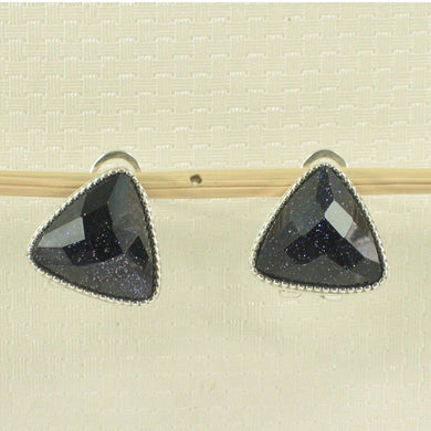 Sterling Silver Blue Sandstone Triangle Omega Back Earrings