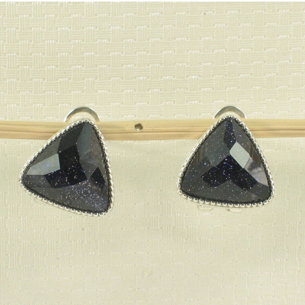 Sterling Silver Blue Sandstone Triangle Omega Back Earrings
