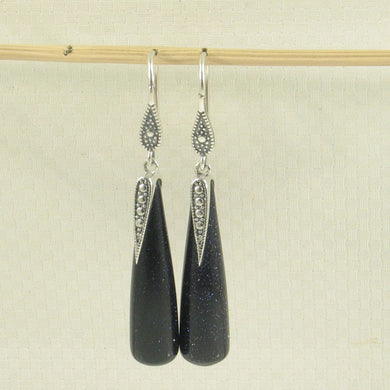 Sterling Silver Blue Sandstone Hook Tube Earrings