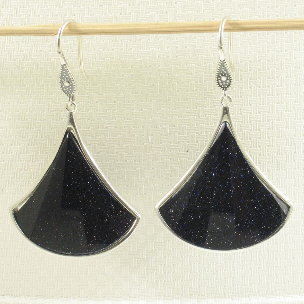 Sterling Silver Blue Sandstone Unique Hook Earrings